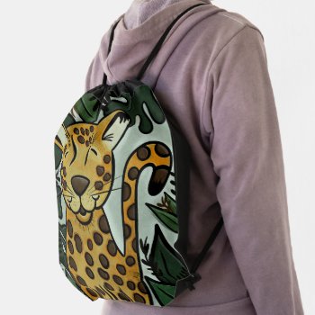 Leopard Cheetah Big Jungle Cat Art By Jess Drawstring Bag by allpetscherished at Zazzle