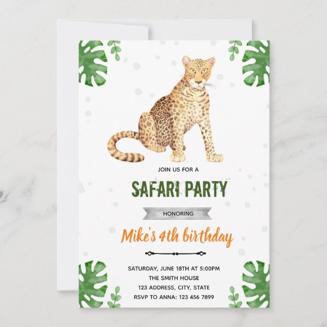 Leopard cheetah birthday invitation (Front)