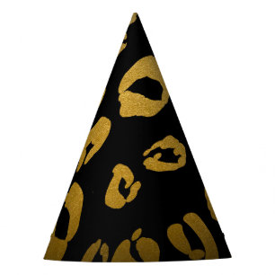 Leopard Cheetah Black Gold Jungle Birthday Party Party Hat
