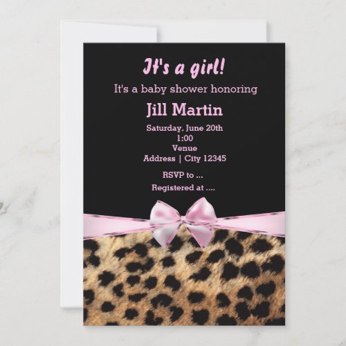 Leopard Cheetah Black Pink Bow Girls Invitation