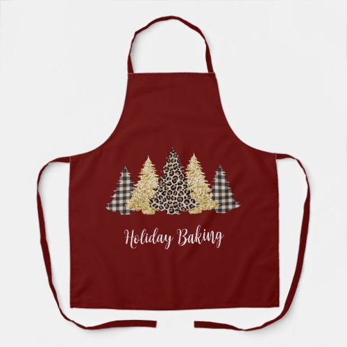 Leopard Cheetah Buffalo Plaid Christmas Trees  Apron