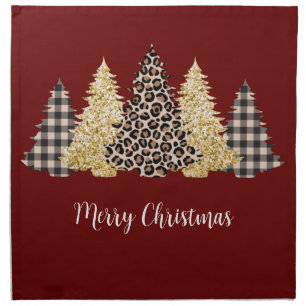 Leopard Cheetah Buffalo Plaid Christmas Trees Cloth Napkin