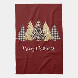  Kitchen Towel Christmas Grid Leopard Xmas Tree Dish