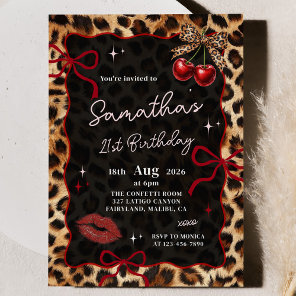 Leopard Cheetah Cherries Birthday Invitation