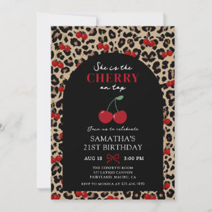Leopard Cheetah Cherry On Top Birthday Invitation