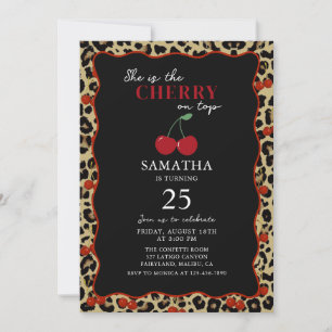 Leopard Cheetah Cherry On Top Birthday Invitation
