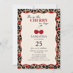 Leopard Cheetah Cherry On Top Birthday Invitation