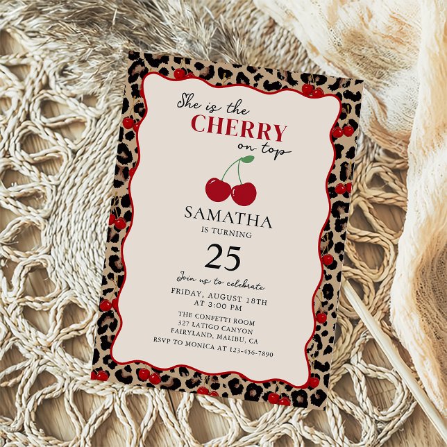 Leopard Cheetah Cherry On Top Birthday Invitation (Creator Uploaded)
