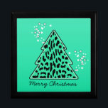 Leopard cheetah Christmas Tree Gift Box<br><div class="desc">Lovely,  bright,  modern pattern with animal print christmas tree in turquoise and stars. Cute,  girly,  and trendy Christmas gift. Personalize it with your own text/ message/ name.</div>