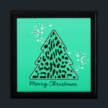 Leopard cheetah Christmas Tree Gift Box<br><div class="desc">Lovely,  bright,  modern pattern with animal print christmas tree in turquoise and stars. Cute,  girly,  and trendy Christmas gift. Personalize it with your own text/ message/ name.</div>