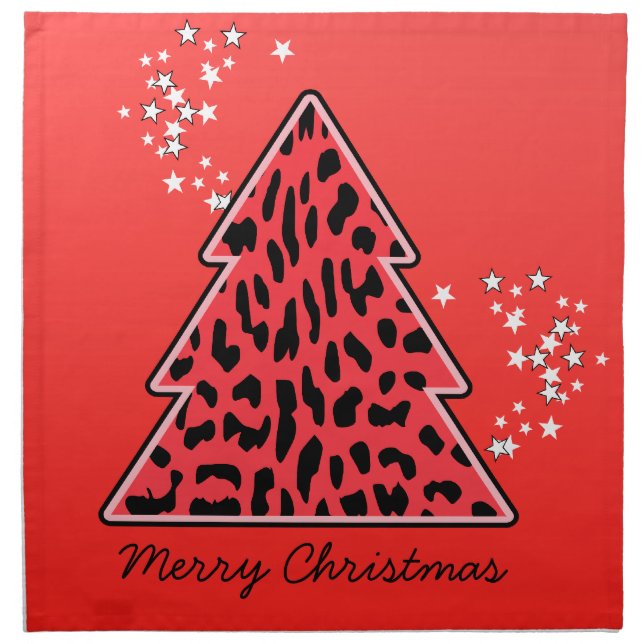 Leopard cheetah Christmas Tree Napkin (Front)