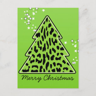 Leopard cheetah Christmas Tree Postcard