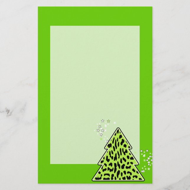Leopard cheetah Christmas Tree Stationery (Front)