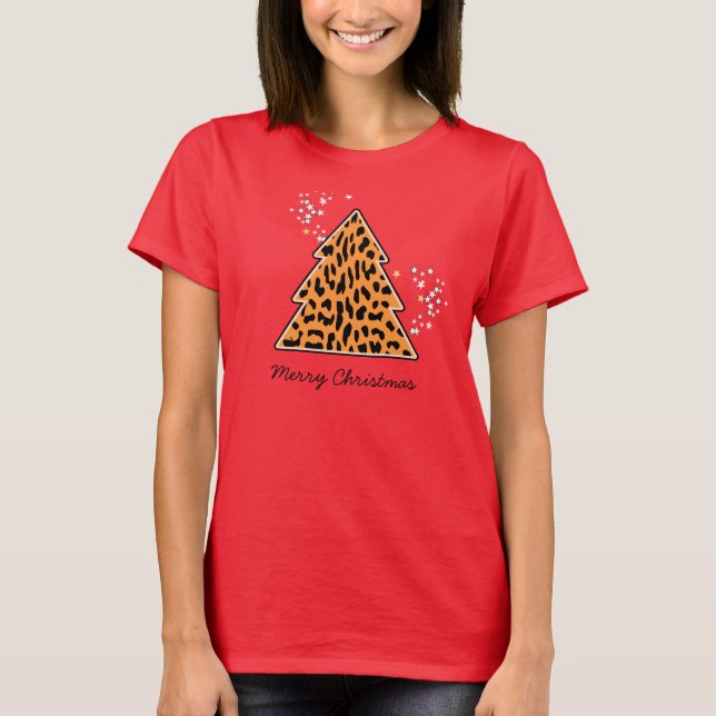 Leopard cheetah Christmas Tree T-shirt (Front)
