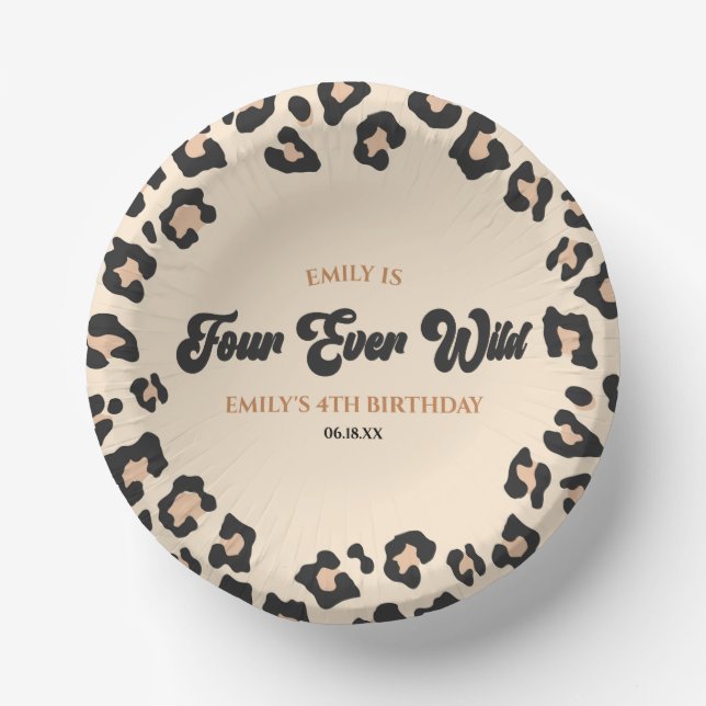 Leopard Cheetah Four Ever Wild 4th Birthday Party Paper Bowls (Front)