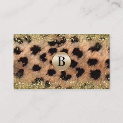 Leopard Cheetah Gold Glitter Monogram Personalized Business Card