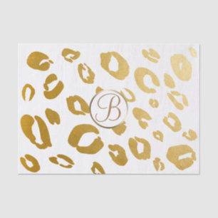 Leopard Cheetah Gold Print Monogram Letter Initial Tissue Paper