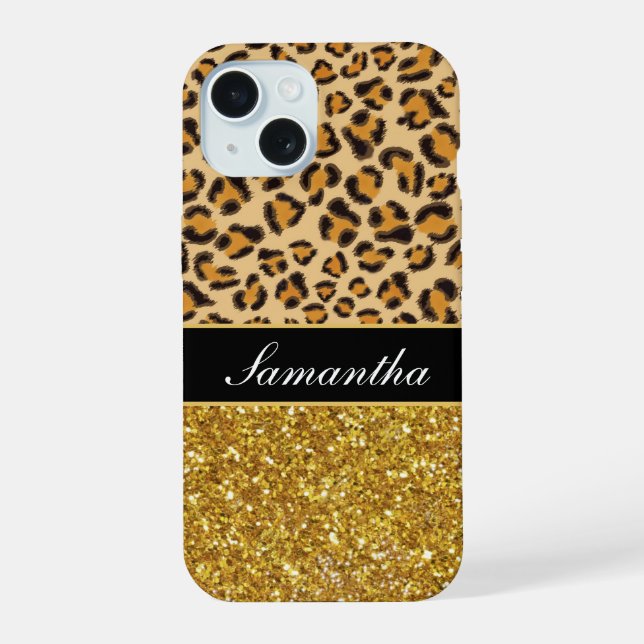Leopard cheetah pattern gold glitter iphone case (Back)