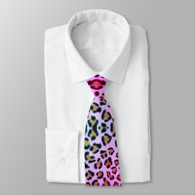 Leopard cheetah pink pattern    neck tie (Tied)