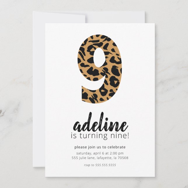 Leopard / Cheetah Print 9th Birthday Invitation (Front)