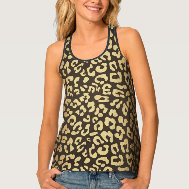 Leopard Cheetah Print Animal Skins Gold Ombre Tank Top (Front)