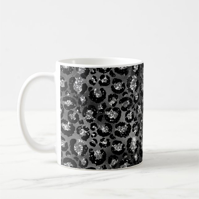 Leopard Cheetah Print Black Silver Gray Coffee Mug (Left)