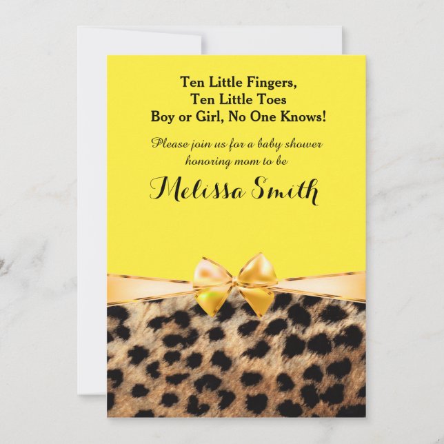 Leopard Cheetah Print Bright Yellow Bow Invitation (Front)