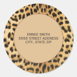Leopard Cheetah Print Brown Black Return Address Classic Round Sticker