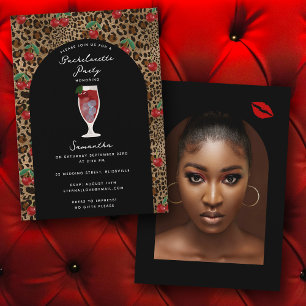 Leopard Cheetah Print Cherry Bachelorette Photo Invitation