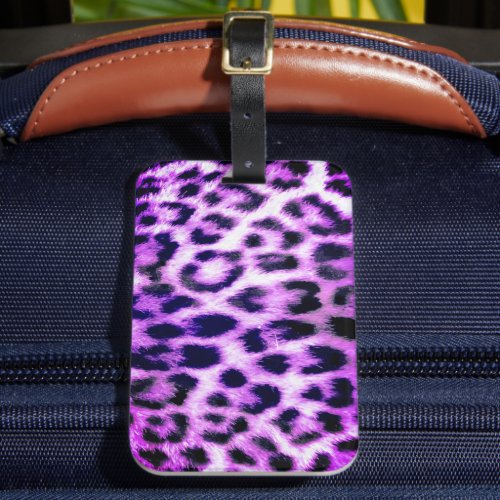 Leopard Cheetah Print Faux Fur pink Luggage Tag