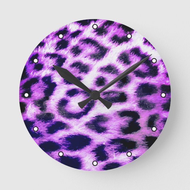 Leopard Cheetah Print Faux Fur pink with Dots Round Clock (Front)