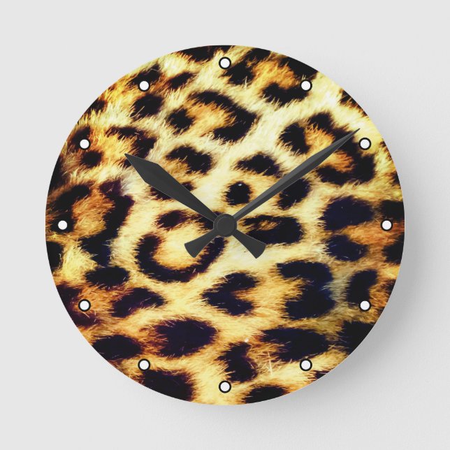 Leopard Cheetah Print Faux Fur with Dots Round Clock (Front)