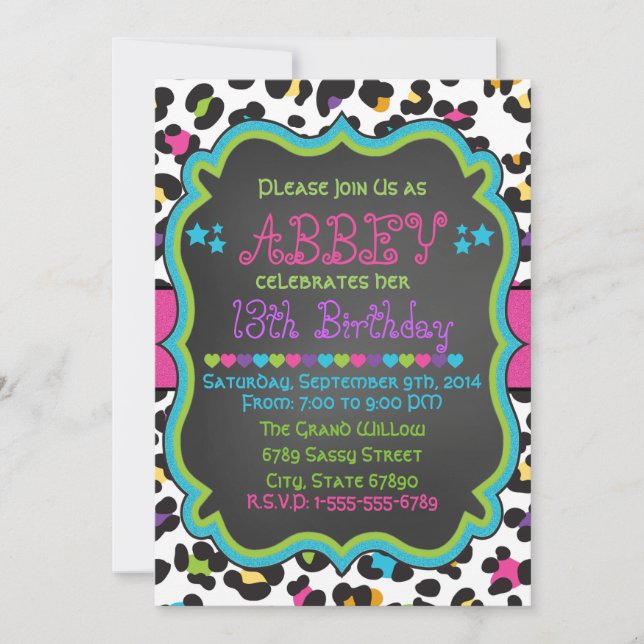 Leopard / Cheetah Print Invitation Birthday (Front)