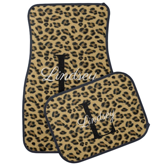 Leopard Cheetah Print Monogram Initial Name Girly  Car Floor Mat (Set)