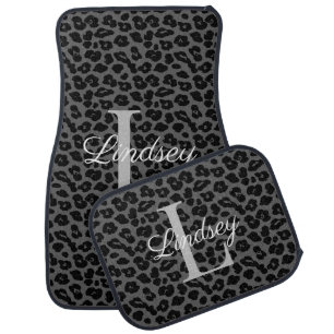 Leopard Cheetah Print Monogram Initial Name Girly Car Floor Mat