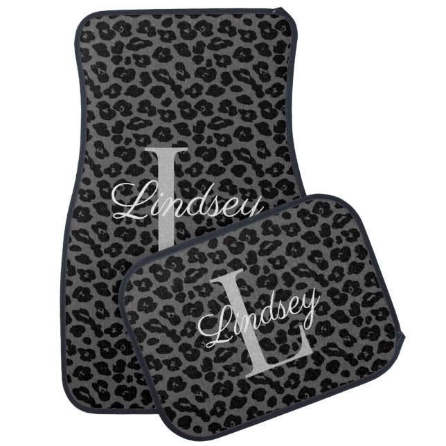 Leopard Cheetah Print Monogram Initial Name Girly  Car Floor Mat (Set)