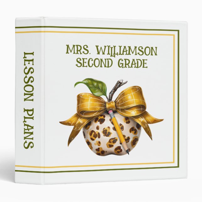 Leopard Cheetah Print Teacher's Apple 3 Ring Binder (Front/Spine)