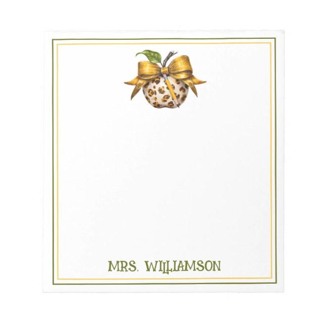 Leopard Cheetah Print Teacher's Apple Notepad (Front)