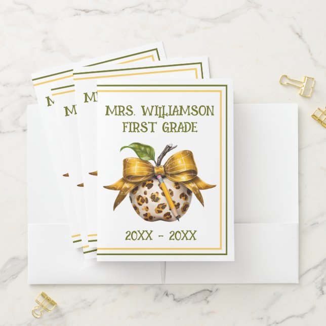 Leopard Cheetah Print Teacher's Apple Pocket Folder (In Situ)