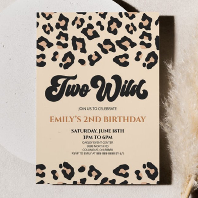 Leopard Cheetah Print Two Wild 2nd Birthday Party Invitation (Creator Uploaded)