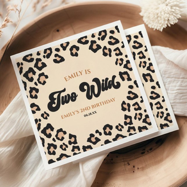 Leopard Cheetah Print Two Wild 2nd Birthday Party Napkins (Creator Uploaded)