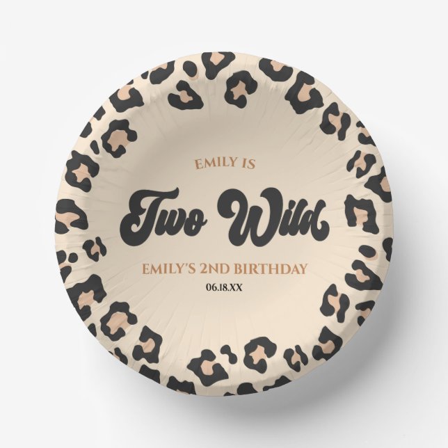 Leopard Cheetah Print Two Wild 2nd Birthday Party Paper Bowls (Front)