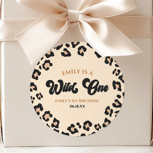Leopard Cheetah Print Wild One 1st Birthday Party Classic Round Sticker