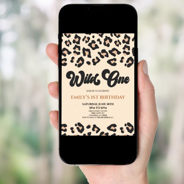 Leopard Cheetah Print Wild One 1st Birthday Party Invitation (Front Digital)