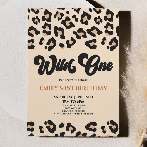 Leopard Cheetah Print Wild One 1st Birthday Party Invitation