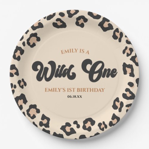 Leopard Cheetah Print Wild One 1st Birthday Party Paper Plates