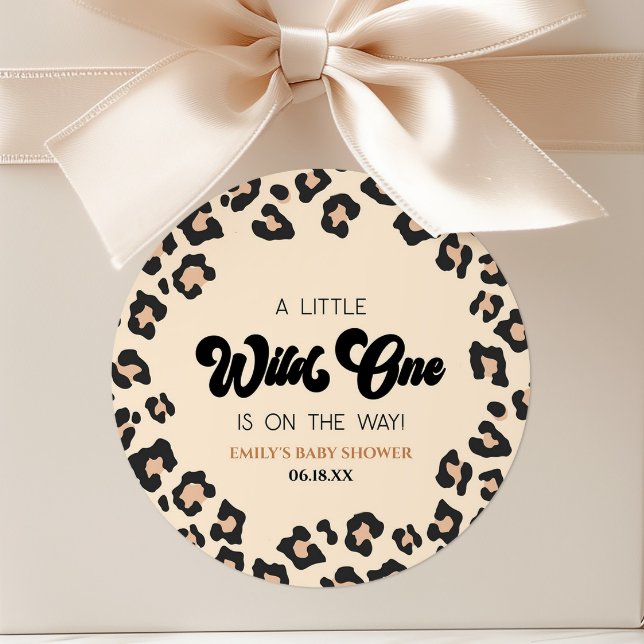 Leopard Cheetah Print Wild One Baby Shower Classic Round Sticker (Creator Uploaded)