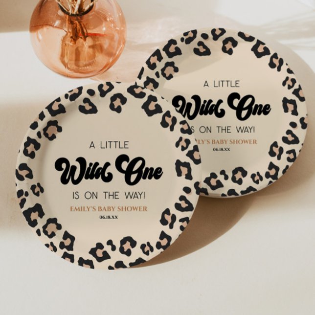 Leopard Cheetah Print Wild One Baby Shower Paper Plates (Creator Uploaded)