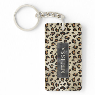Leopard Cheetah Print With Black Faux Foil Texture Keychain