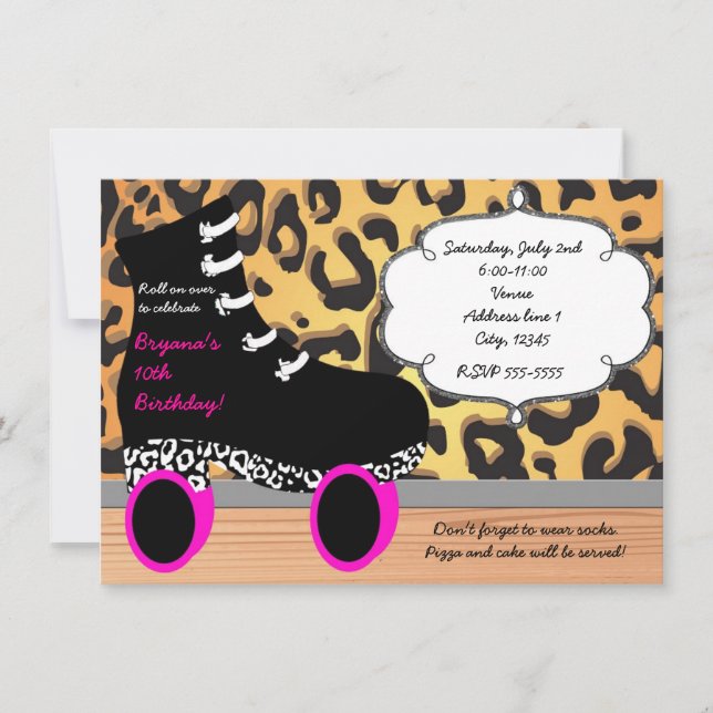 Leopard Cheetah Roller Skate Skating Invitation (Front)